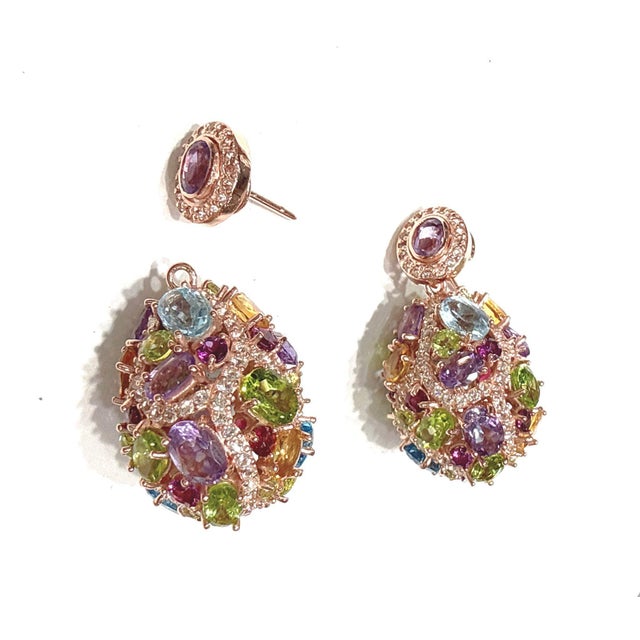 Bochic "Capri" Amethyst & Multi Gem Cage Earrings Set In 18K Gold & Gold For Sale - Image 17 of 18