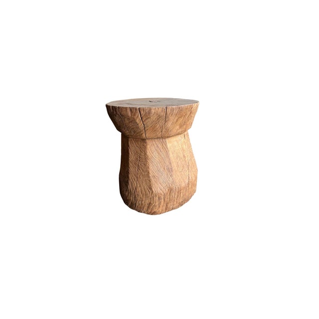 1970s Aged Javanese Teak Wood Side Table – Sculptural Organic Pedestal For Sale - Image 4 of 9