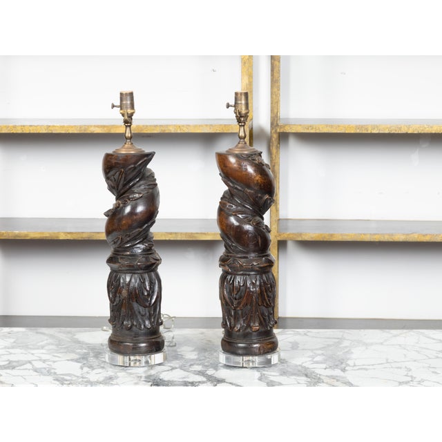 Italian 19th Century Italian Carved Walnut Solomonic Columns - a Pair For Sale - Image 3 of 9