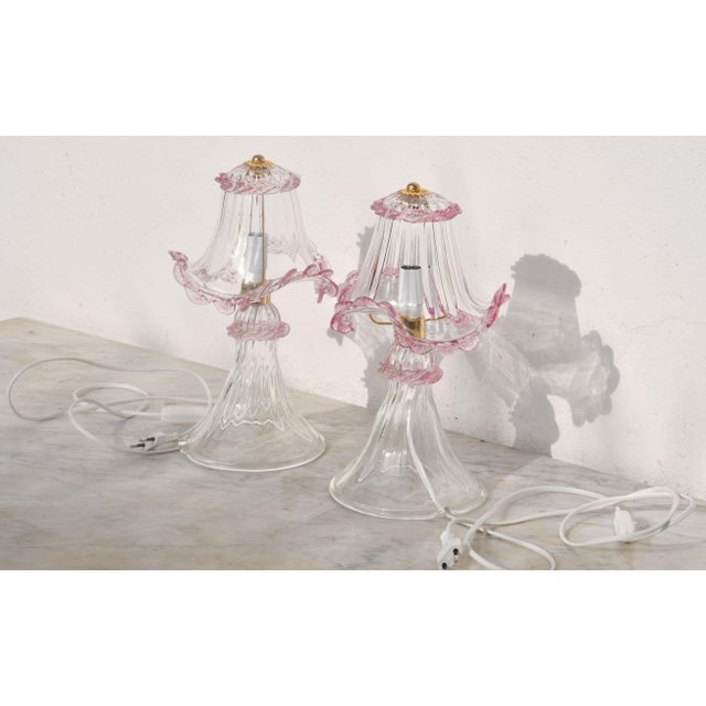 1970s Pink Table Lamps in Murano Glass - Set of 2 For Sale - Image 6 of 15