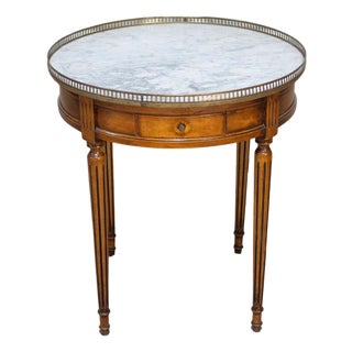Mid 20th Century French Louis XVI Style Walnut Bouillotte Table with Marble Top and Brass Gallery For Sale