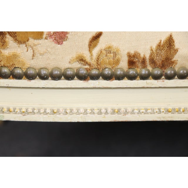 Antique French Louis XVI Style Distressed Painted Settee For Sale - Image 9 of 12