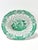 Vintage reticulated porcelain bowl in a classic green-and-white chinoiserie pattern, featuring pierced lattice sides, a...
