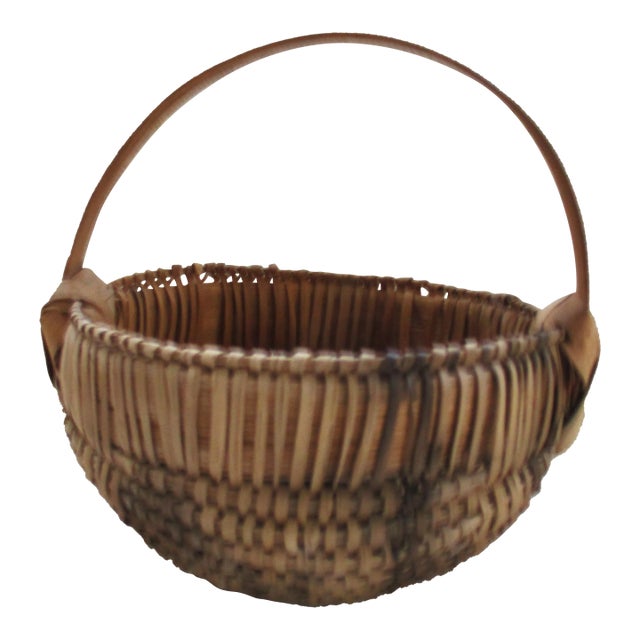 Antique Primitive Miniature Woven Gathering Basket 5" X 5" For Sale