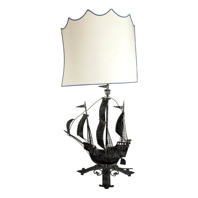 Large Sailing Ship Lamp Sculpture in Wrought Iron, 1950 For Sale