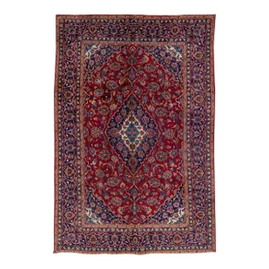 1960s Vintage Persian Kashan Handmade Red Medallion Wool Rug