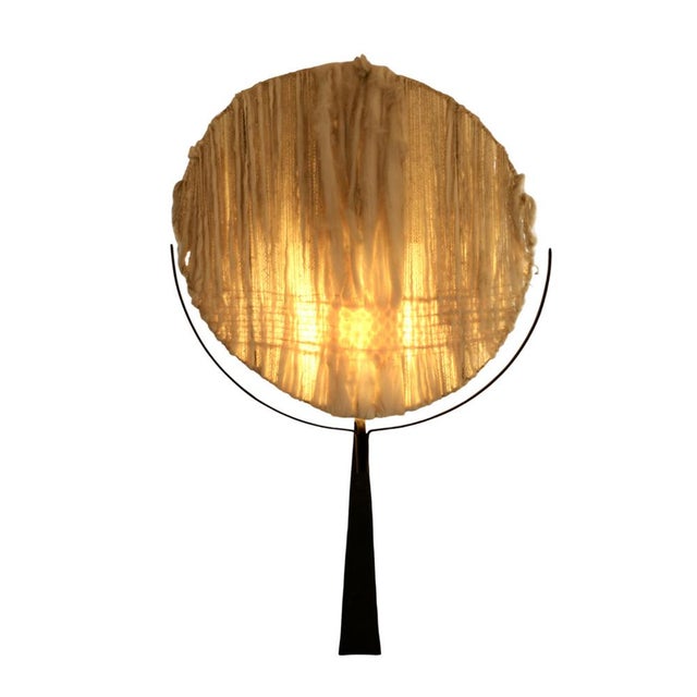 Large Wall Sconce with Raw Wool Shade, 1950s For Sale - Image 3 of 9