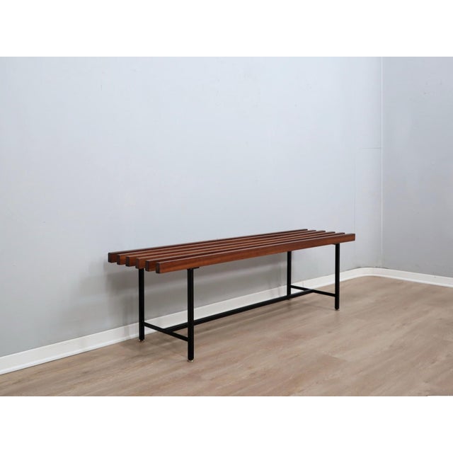 Mid-Century Slatted Teak Bench with Iron Frame, Italy, 1950s For Sale - Image 12 of 12