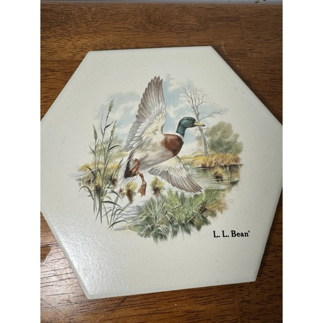 Ceramic L.L.Bean Mallard Duck Hexagon Decorative Tile Trivet Wall Art Vintage For Sale - Image 7 of 11