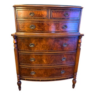 **Antique Mahogany Chest of Drawers**Brass Hardware, Glass Top, Carved Columns** For Sale