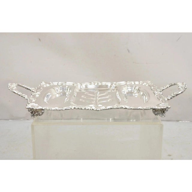 Vintage Victorian Silver Plated Twin Handle Meat Cutlery Serving Platter Tray. Circa Mid 20th Century. Measurements: 3" H...