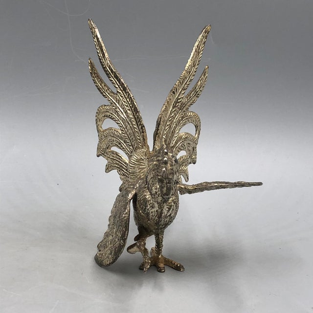 Vintage Two Fighting Roosters in Silver-Plating, Set of 2 For Sale - Image 11 of 16