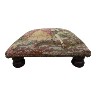 Vintage Square Footstool With Victorian Motif For Sale