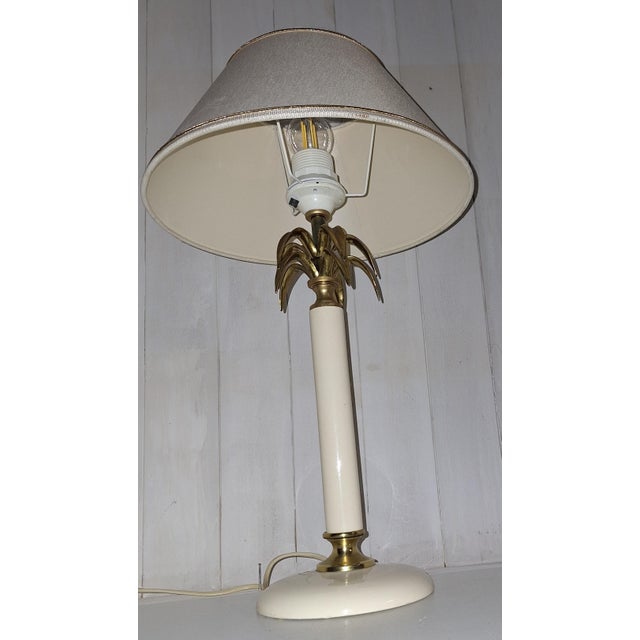 Vintage Table Lamp in Cream-White Lacquered Beech Wood Base and Fabric Shade, 1980s For Sale - Image 6 of 7