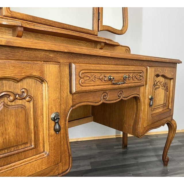 Vintage French Louis Style Oak Dressing Table with Mirror For Sale - Image 12 of 14