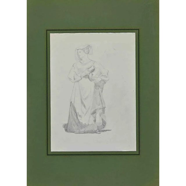 Woman is an Original Pencil Drawing realized by Adolphe Etienne Viollet-Le-Duc (1817-1878). Good condition on a white...