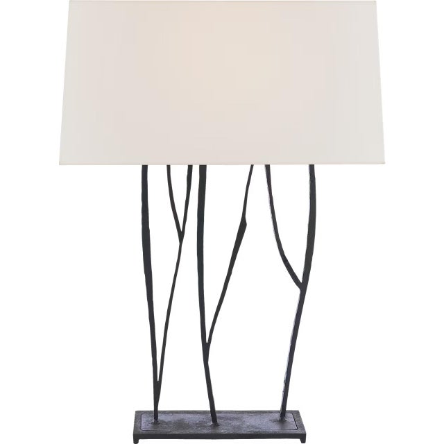 Transitional Ian K. Fowler by Visual Comfort Signature Aspen Console Lamp in Black Rust with Linen Shade For Sale - Image 3 of 3