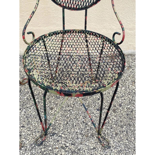 Red Vintage Victorian Style Small Wrought Iron Camo Paint Garden Patio Chair - Set 4 For Sale - Image 8 of 12