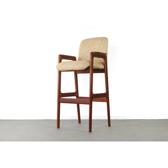 Bar Stool designed by Benny Linden in rich Teak and Original Tweed For Sale In Orlando - Image 6 of 6