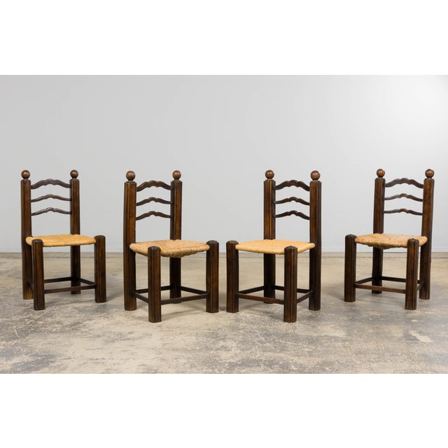 Antique French Provincial Oak Ladder Back Dining Chairs - Set of 4 For Sale In New York - Image 6 of 18
