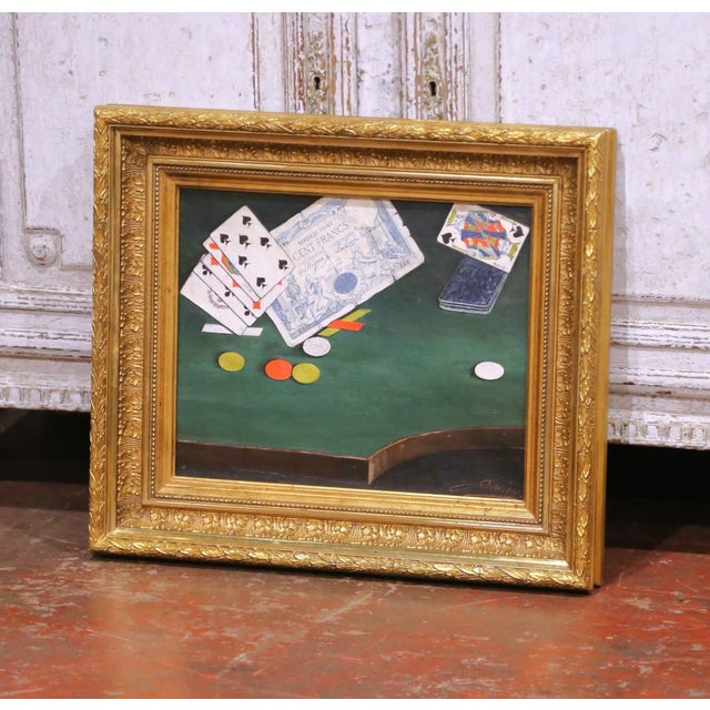 Decorate a study, game room, or bar area with this charming antique still life painting. Crafted in France circa 1890, the...