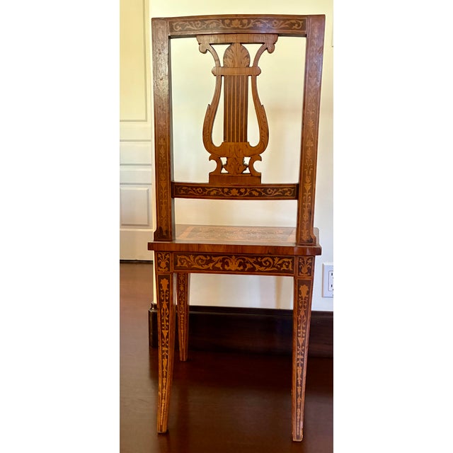Fine Inlaid Marquetry Lyre-Back Side Chair, France, C. 1900 For Sale - Image 9 of 11