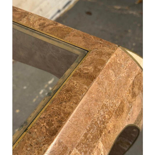 Glass Pair of Maitland Smith Style Stone Tables With Glass Tops For Sale - Image 7 of 8