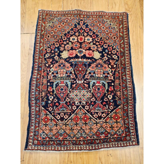 Persian Vintage Persian Isfahan Rug, Hand-Knotted Wool, Pictorial Vase Pattern, Navy & Red, 2x3 For Sale - Image 3 of 11