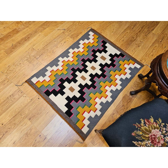 Vintage Navajo Rug, Eye Dazzler Pattern, Wool & Cotton, Native American Wall Art, 3x4 For Sale - Image 10 of 12