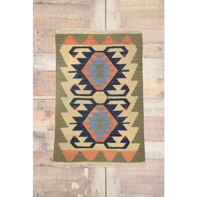 Tan Vintage Persian Shiraz Kilim Rug - 01'11 X 02'11 For Sale - Image 8 of 9