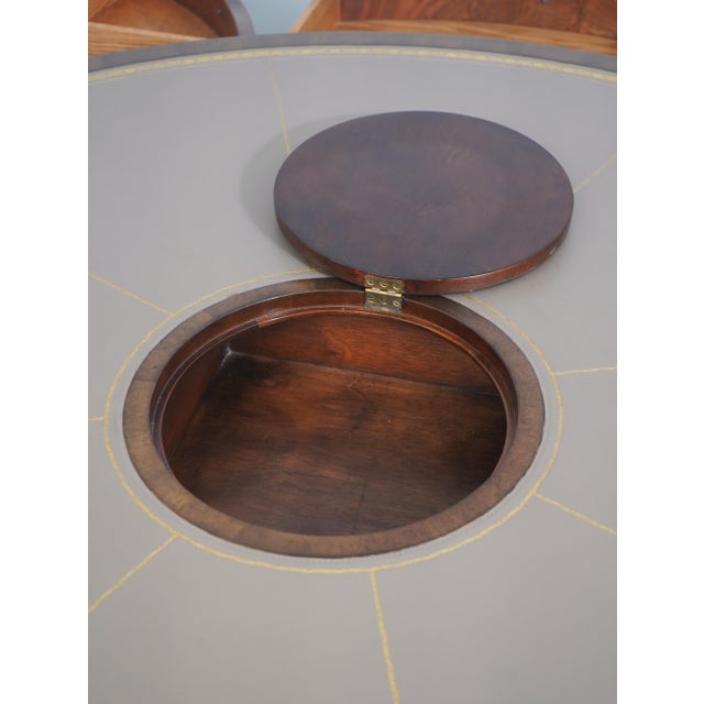 Brown English Style Large Mahogany Round Leather Top Rent Table For Sale - Image 8 of 18