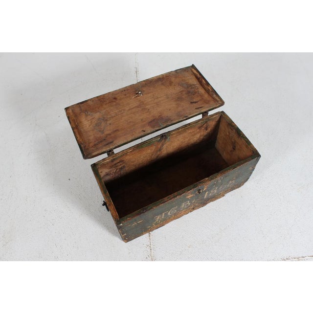 Small Antique Swedish Storage Chest in Pine with Green Paint, 1868 For Sale - Image 10 of 15