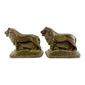 Pair of Vintage Cast Iron Lion Bookends in the Style of Hubley With Aged Patina