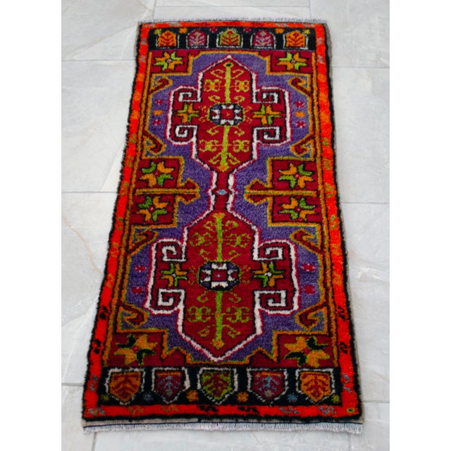 1970s 1970s Hand Made Turkish Mat Rug Small Rug Kitchen Mat Organic Wool - 1'7" X 3'3" For Sale - Image 5 of 11