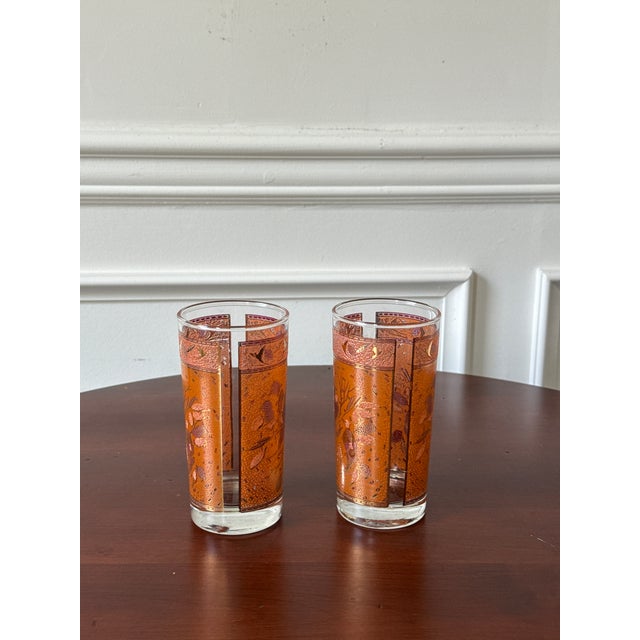 Mid-Century Modern Mid-Century Modern Hand Painted Highball Glasses With Bird Pattern - Set of 4 For Sale - Image 3 of 10