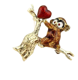Enamel 14k Gold Baby Koala Bear in Tree & Heart Brooch