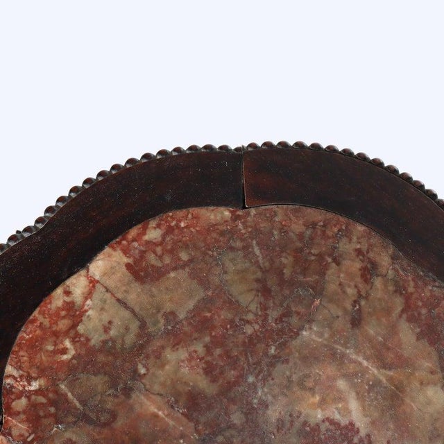 Chinese Antique Chinese Foliate Carved Rosewood Rouge Marble Top Stand C1920 For Sale - Image 3 of 6