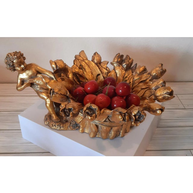 Rococo Hollywood Regency Gold Guild Tulip Cherub Bowl Rococo Style For Sale - Image 3 of 8