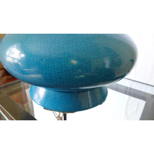 MCM Azure Ceramic Crackle Glaze Lamp For Sale - Image 4 of 8