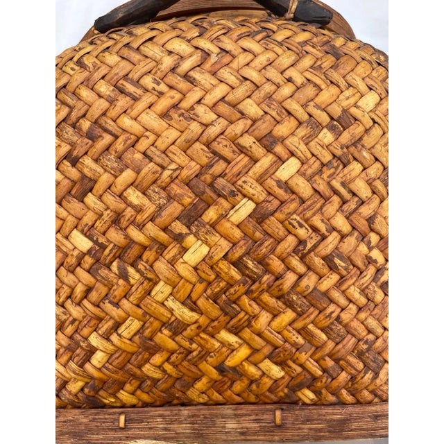Vintage Rosenthal Netter Woven Rattan Lidded Basket W/ Carved Croc Handles For Sale - Image 10 of 11