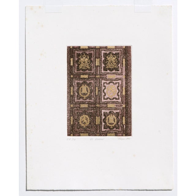 Gorgeous, detailed limited edition print of intricate patterns with regal motifs from an ornate door at El Escorial, the...
