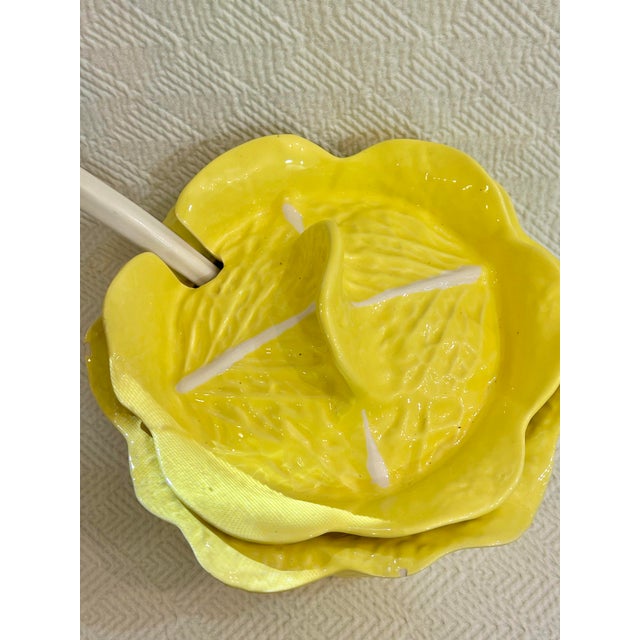Mid 20th Century Italian Large Yellow Majolica Cabbage Ware Tureen With Lid and Ladle For Sale - Image 4 of 12