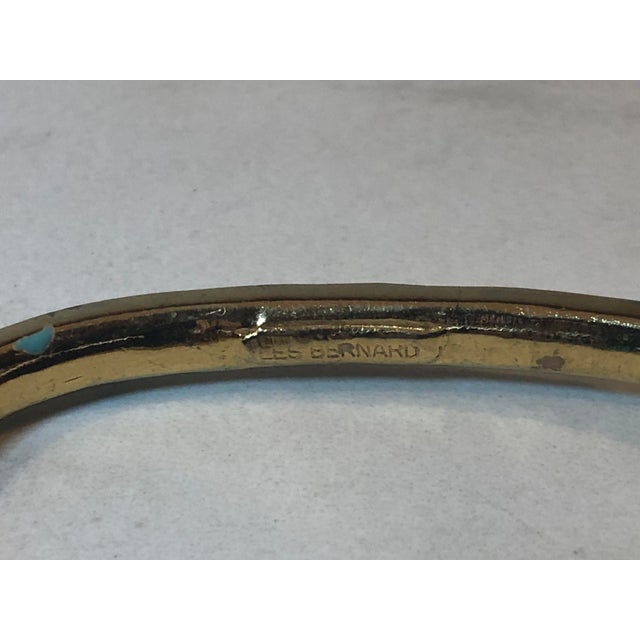 Les Bernard 1970s Les Bernard Rectangular Gold Tone Turquoise Enamel Bangle For Sale - Image 4 of 12