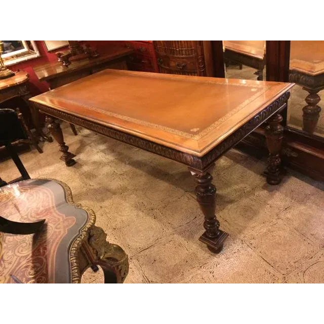 19th Century French Walnut Leather Top Sofa/Writing Table For Sale - Image 10 of 10