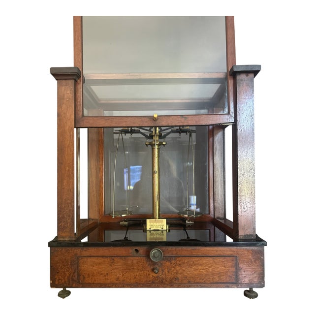 Antique Eimer & Amend Analytical Balance in Mahogany and Brass Case — New York, c.1900 For Sale