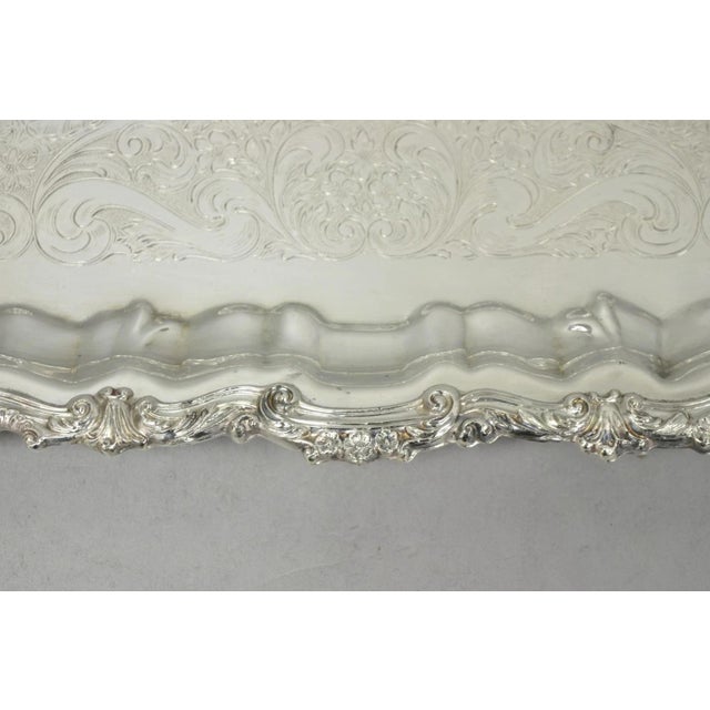 Vintage Sheridan English Victorian Silver Plated Footed Serving Platter Bar Tray For Sale In Philadelphia - Image 6 of 14