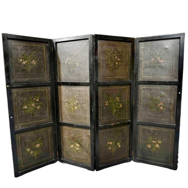 Animal Skin 19th Century Chinoiserie Folding Screen, Hand-Painted Leather For Sale - Image 7 of 10