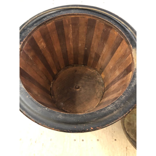 Brown Mixed Wood Striped Vintage Planter With Copper Liner For Sale - Image 8 of 11