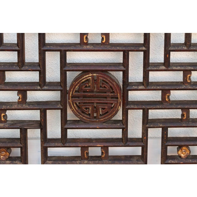 Pair of Large Finely Carved "Shou" Lattice Screens For Sale In Los Angeles - Image 6 of 9