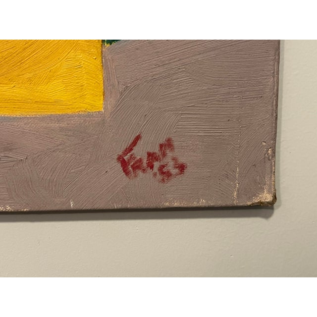 1953, Vivid Colored, Mid 20th Century Cubism Still Life Painting on Canvas, Signed, Dated For Sale - Image 4 of 4